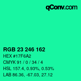 カラーコード: RGB 23 246 162 | qconv.com