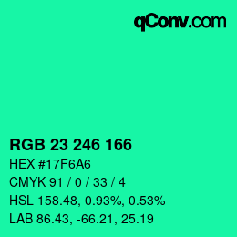 Color code: RGB 23 246 166 | qconv.com