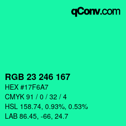 Color code: RGB 23 246 167 | qconv.com