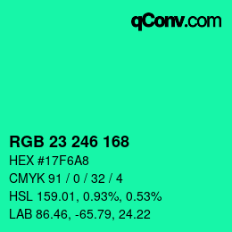 Color code: RGB 23 246 168 | qconv.com