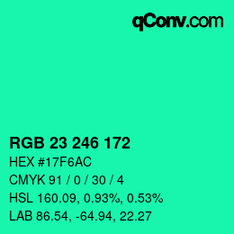 Color code: RGB 23 246 172 | qconv.com
