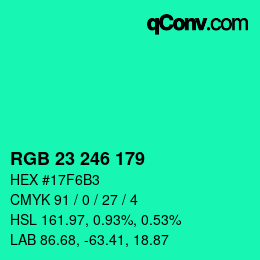 Color code: RGB 23 246 179 | qconv.com