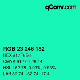 Color code: RGB 23 246 182 | qconv.com