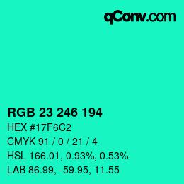 カラーコード: RGB 23 246 194 | qconv.com