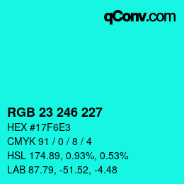 Color code: RGB 23 246 227 | qconv.com