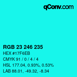 Color code: RGB 23 246 235 | qconv.com