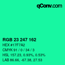 カラーコード: RGB 23 247 162 | qconv.com