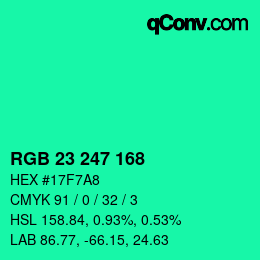 Color code: RGB 23 247 168 | qconv.com