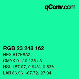 カラーコード: RGB 23 248 162 | qconv.com