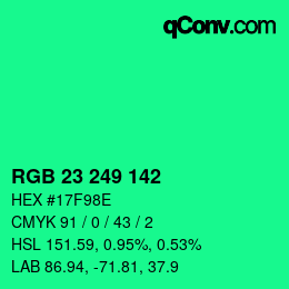 Color code: RGB 23 249 142 | qconv.com