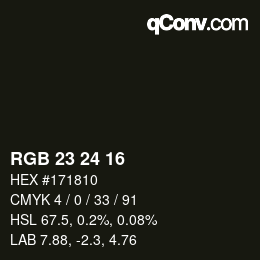 Color code: RGB 23 24 16 | qconv.com