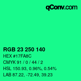 Color code: RGB 23 250 140 | qconv.com