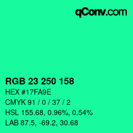 カラーコード: RGB 23 250 158 | qconv.com