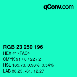Color code: RGB 23 250 196 | qconv.com