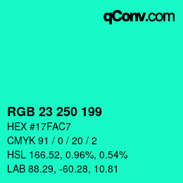 Color code: RGB 23 250 199 | qconv.com