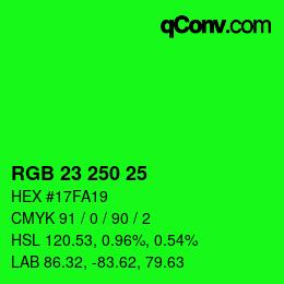 カラーコード: RGB 23 250 25 | qconv.com