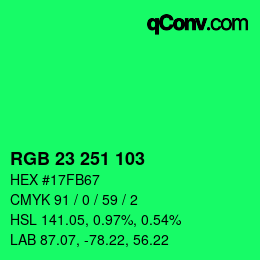 カラーコード: RGB 23 251 103 | qconv.com