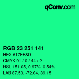 Color code: RGB 23 251 141 | qconv.com
