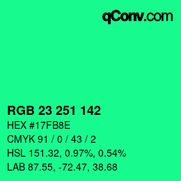 Color code: RGB 23 251 142 | qconv.com