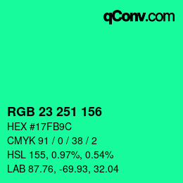 カラーコード: RGB 23 251 156 | qconv.com