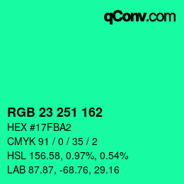カラーコード: RGB 23 251 162 | qconv.com
