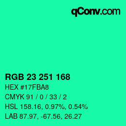 Color code: RGB 23 251 168 | qconv.com