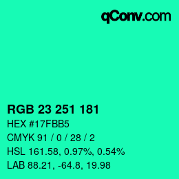 Color code: RGB 23 251 181 | qconv.com
