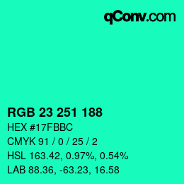 Color code: RGB 23 251 188 | qconv.com