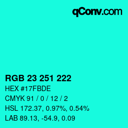 Color code: RGB 23 251 222 | qconv.com