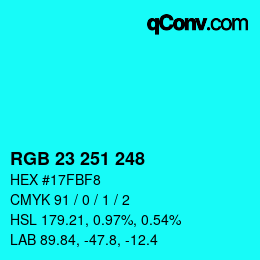 Color code: RGB 23 251 248 | qconv.com