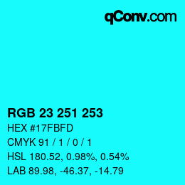 カラーコード: RGB 23 251 253 | qconv.com