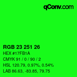 カラーコード: RGB 23 251 26 | qconv.com