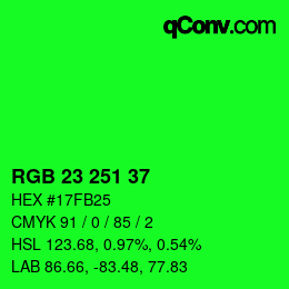 Color code: RGB 23 251 37 | qconv.com