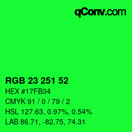 Color code: RGB 23 251 52 | qconv.com