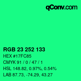 Color code: RGB 23 252 133 | qconv.com