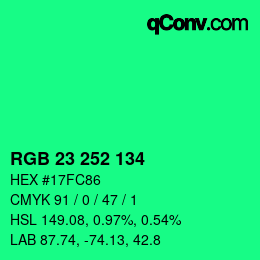 Color code: RGB 23 252 134 | qconv.com
