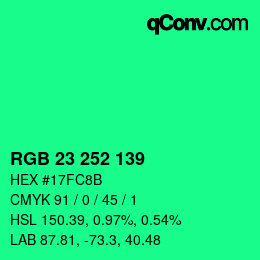 Color code: RGB 23 252 139 | qconv.com