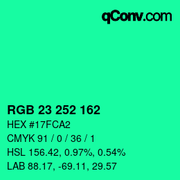 カラーコード: RGB 23 252 162 | qconv.com