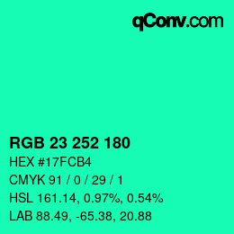 Color code: RGB 23 252 180 | qconv.com