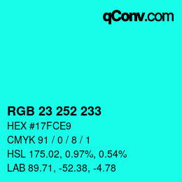Color code: RGB 23 252 233 | qconv.com