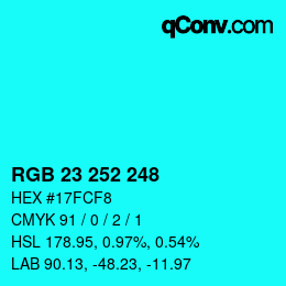 カラーコード: RGB 23 252 248 | qconv.com