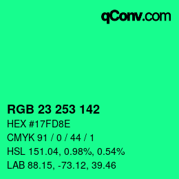 Color code: RGB 23 253 142 | qconv.com