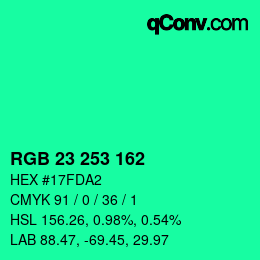 颜色代码: RGB 23 253 162 | qconv.com