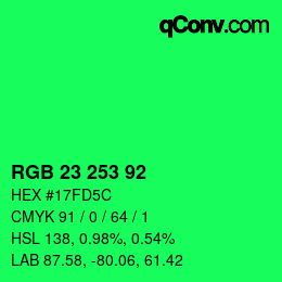 颜色代码: RGB 23 253 92 | qconv.com