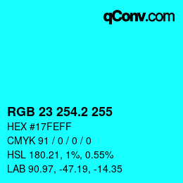 カラーコード: RGB 23 254.2 255 | qconv.com