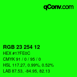 カラーコード: RGB 23 254 12 | qconv.com
