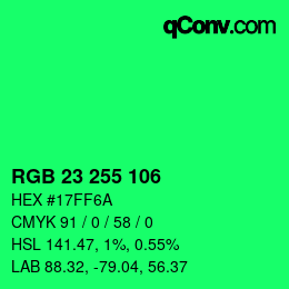 Color code: RGB 23 255 106 | qconv.com