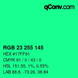 カラーコード: RGB 23 255 145 | qconv.com