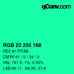 Color code: RGB 23 255 168 | qconv.com