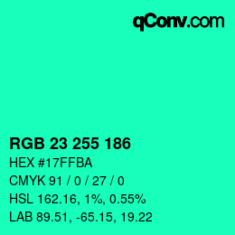 Color code: RGB 23 255 186 | qconv.com